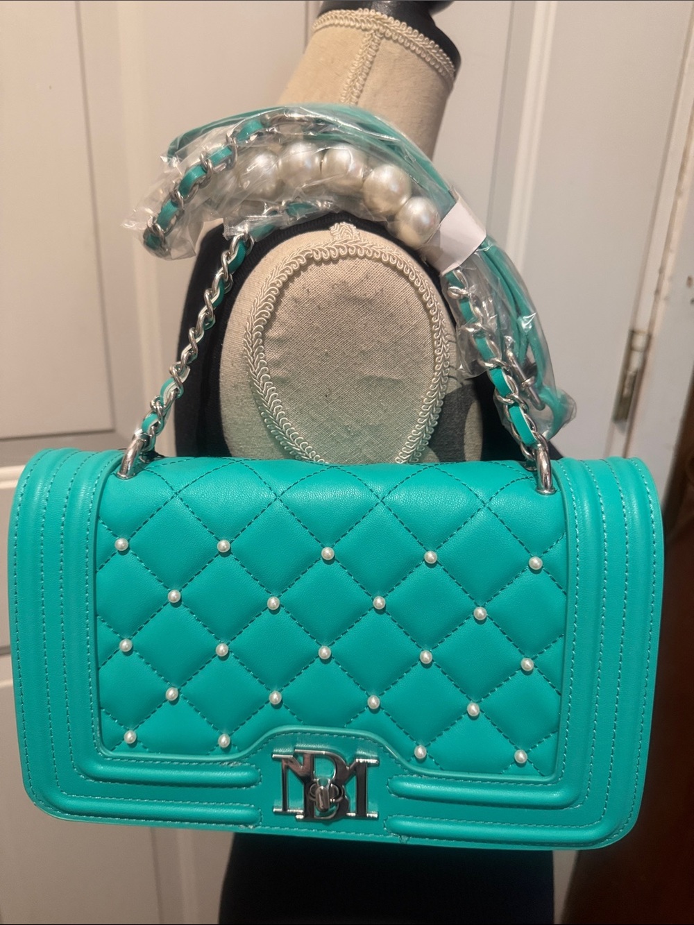 Badgley Mischka Quilted Shoulder Bag W/Charm
